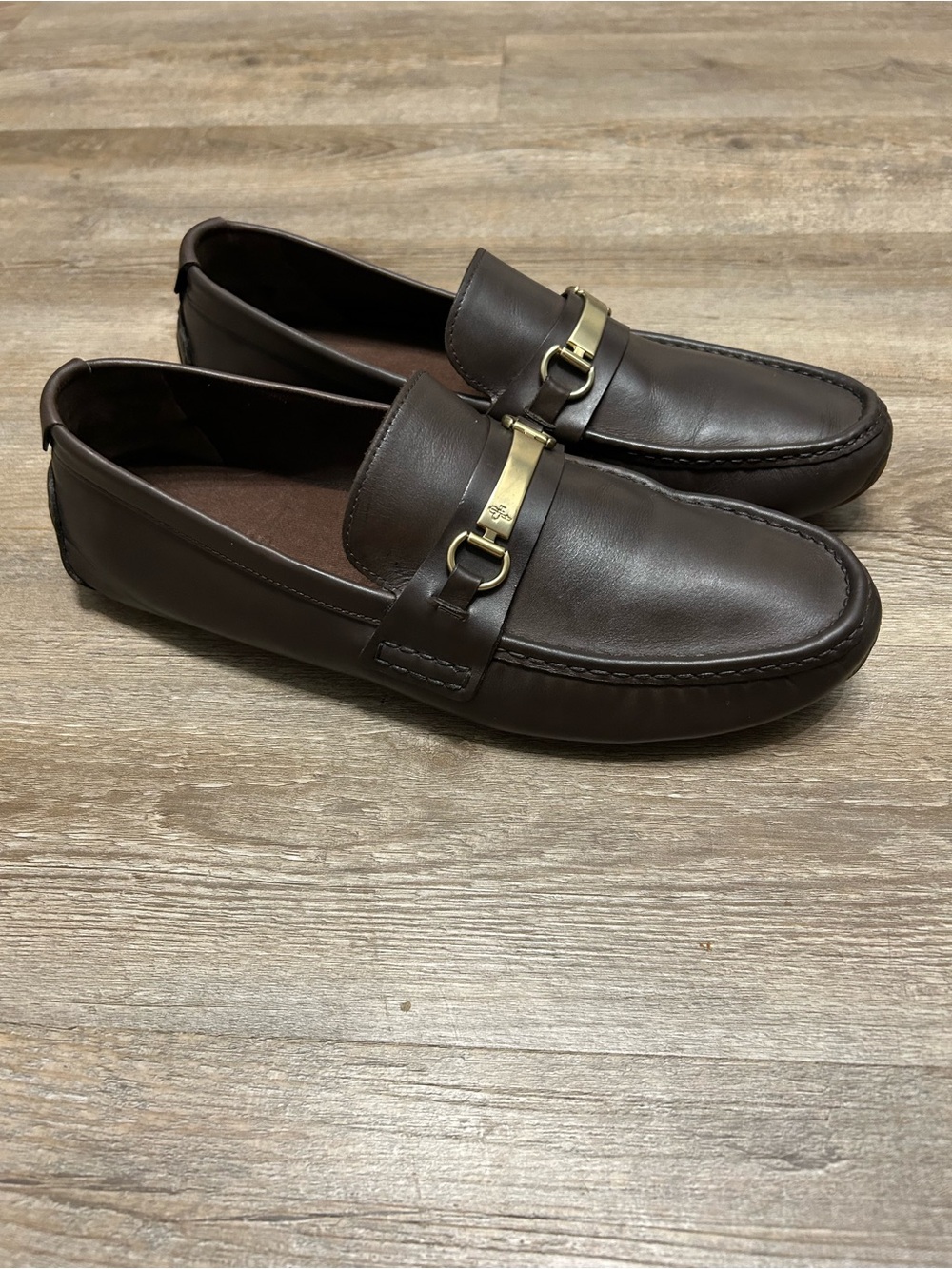 Cole Han Somerset Men's Size 11.5 M Brown Leather Driving Loafers Gold Horse Bit